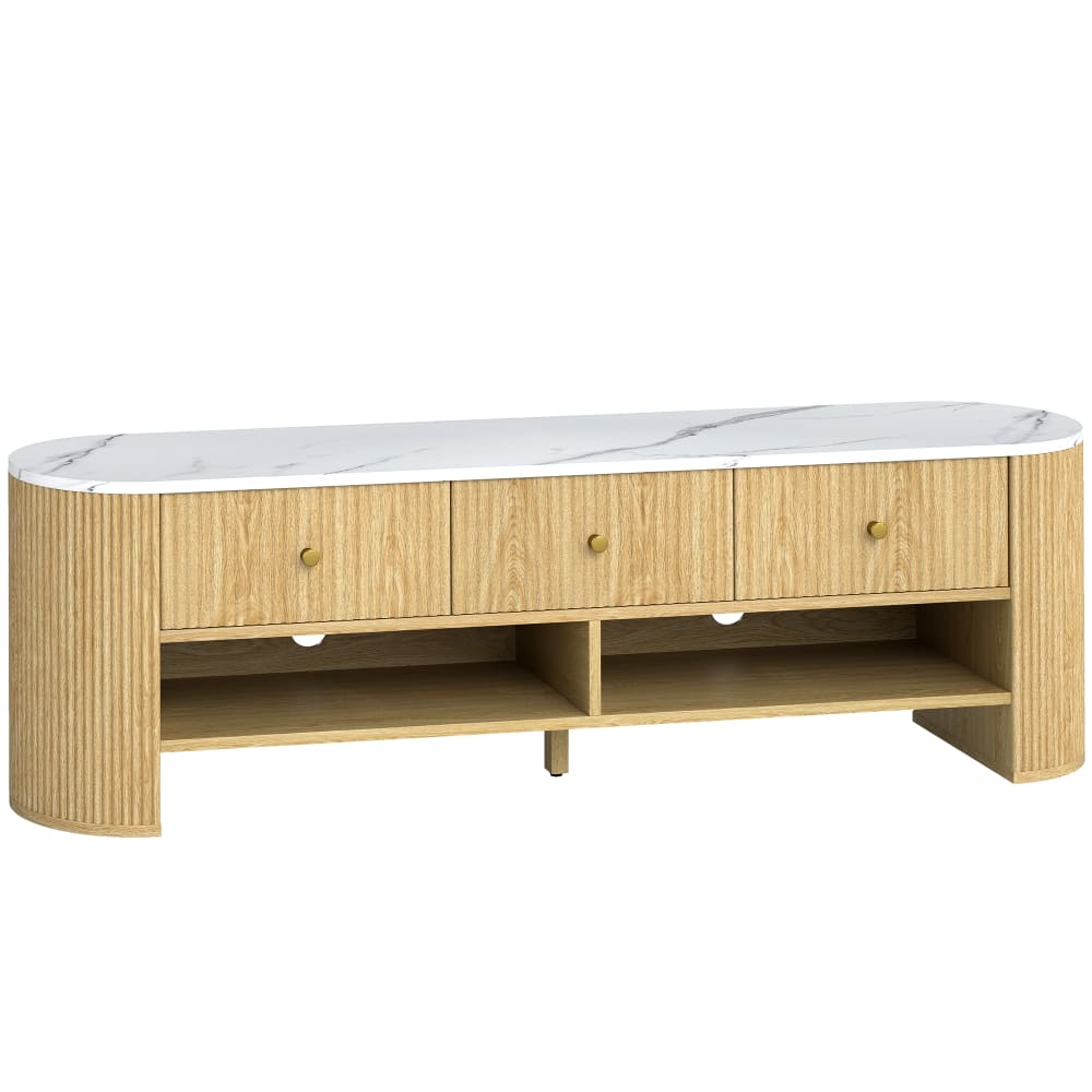 Meuble TV 140 cm télé 65 pouces 3 tiroirs en bois effet bois naturel