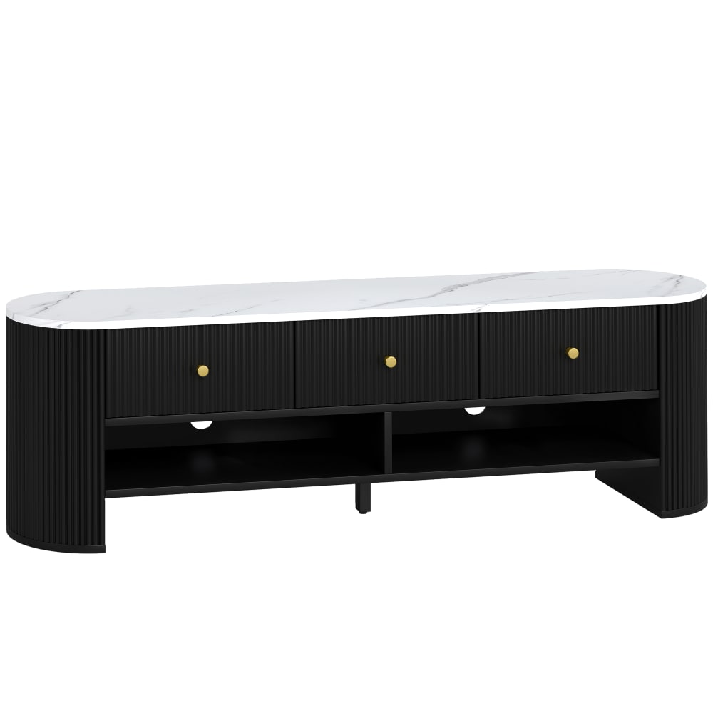 Meuble TV 140 cm téléviseur 65 pouces 3 tiroirs en bois noir
