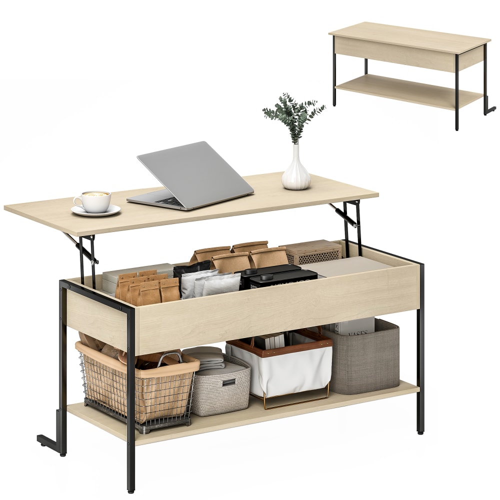 Table basse avec plateau relevable MDF bois naturel