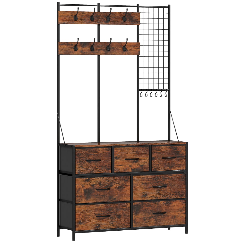 Homcom Rustikaler Stahl-Eingangsschrank, 7 Schubladen, 14 Haken style industrial Braun Spanplatte