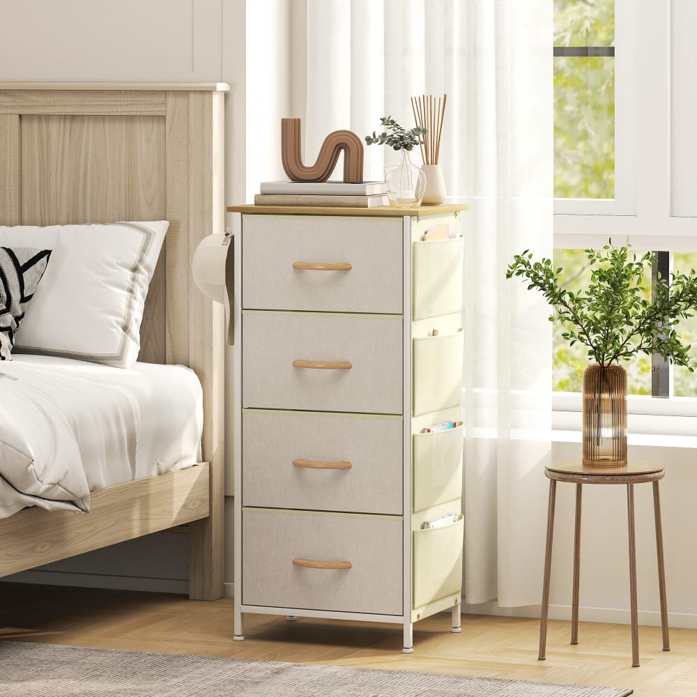 Beige Stoff-&Stahlrahmen-Kommode 4-Schub - Maisons Du Monde