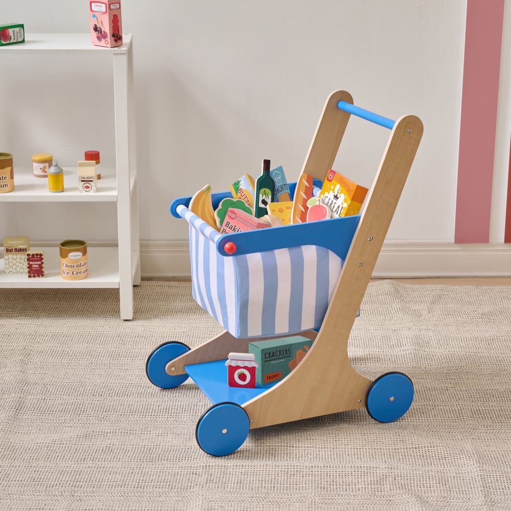 Holz Einkaufswagen, Blau, 60cm - Maisons Du Monde