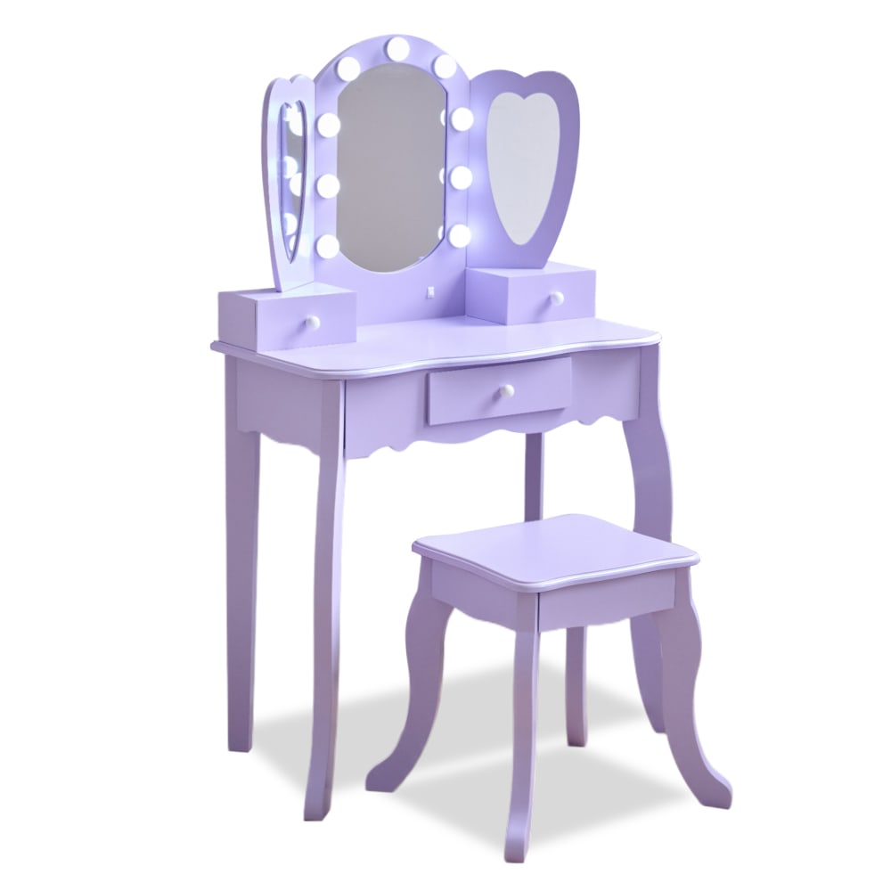 Teamson Schminktisch herzförmig mit LED, Violett, 100cm VIOLETT HOLZ Kinder