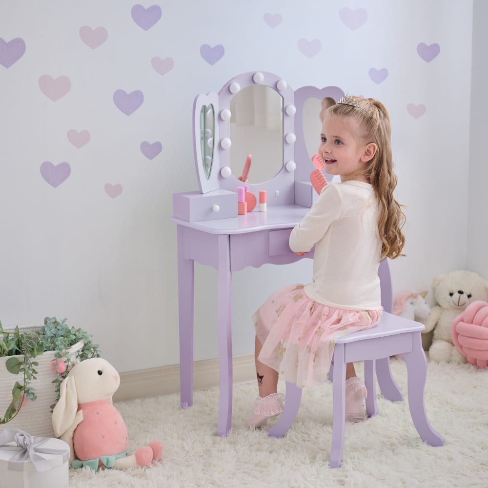 Schminktisch herzförmig mit LED, Violett, 100cm - Maisons Du