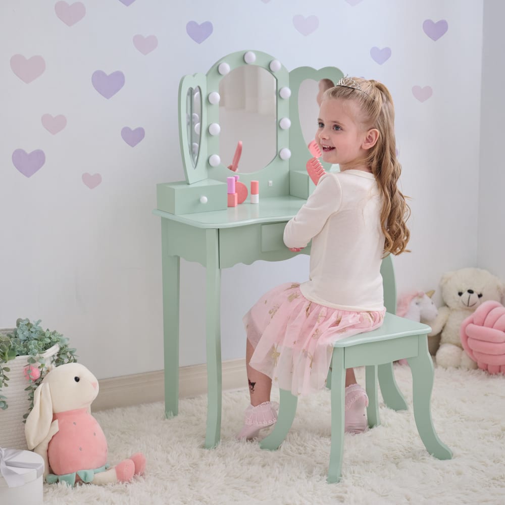 Schminktisch herzförmig mit LED, Salbeigrün, 100cm - Maisons Du