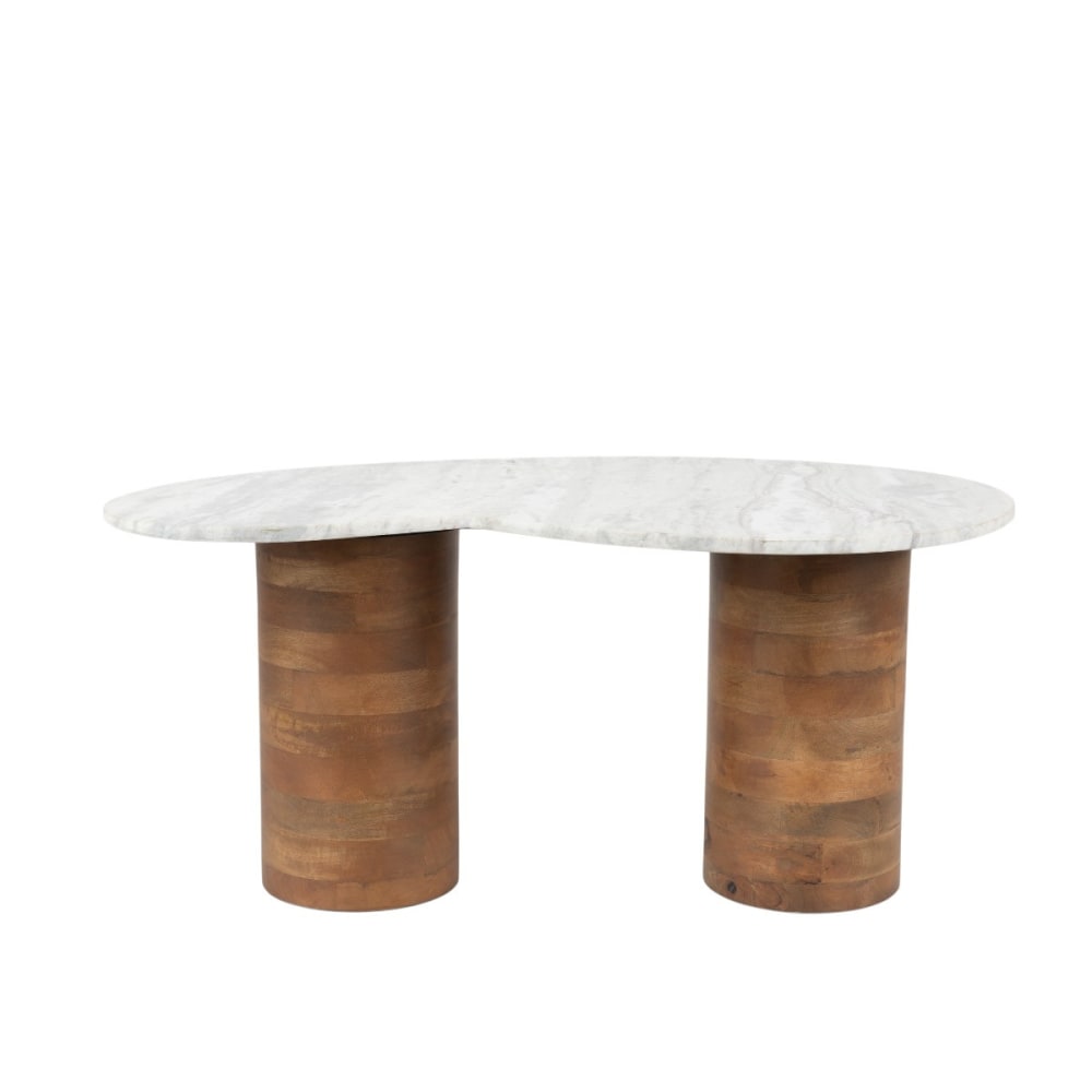 Mathi Design Couchtisch aus Naturmarmor und Mangoholz L84 style modern Braun