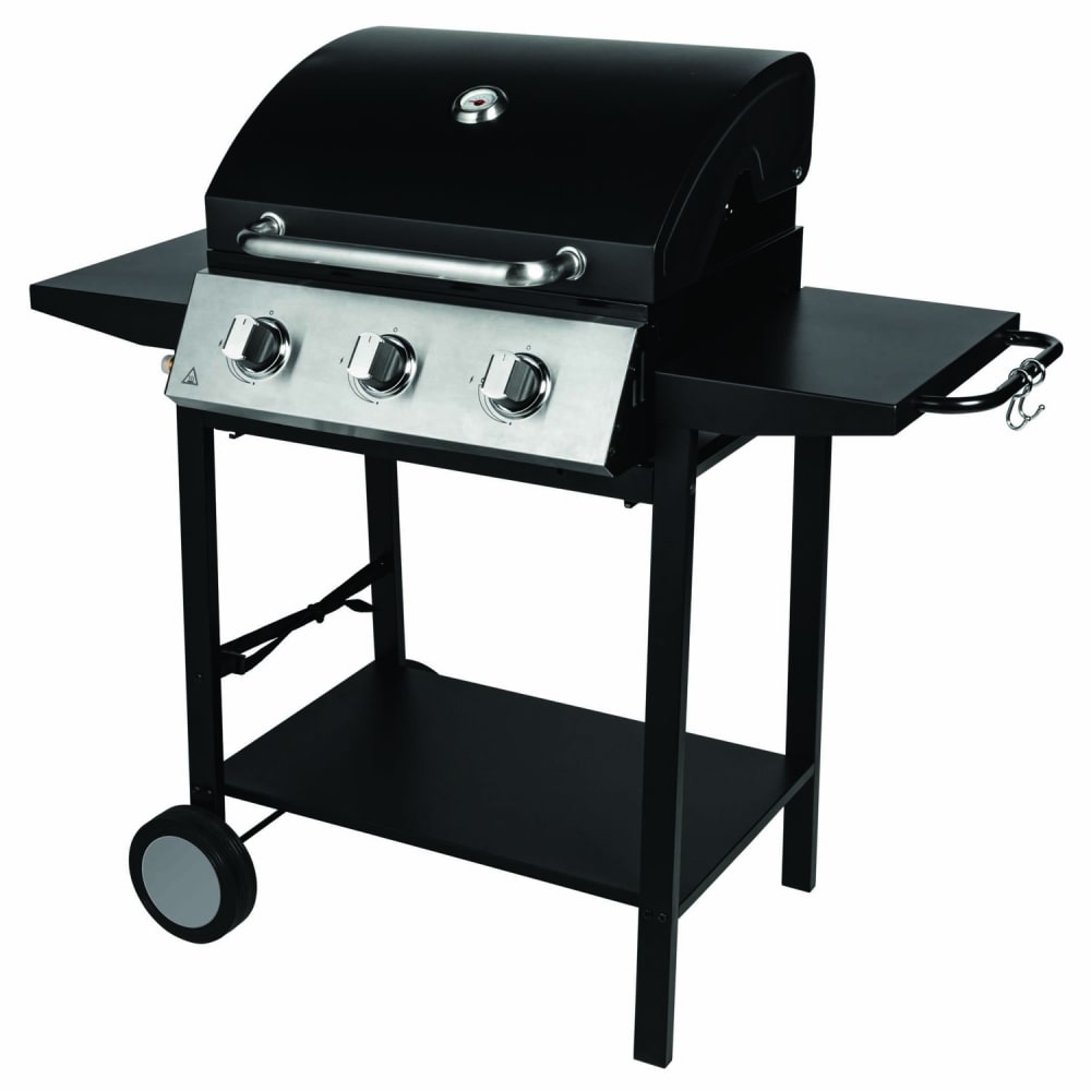 Somagic Gasgrill mit 3 Brennern mit Wagen und Ablagen Schwarz Stahl