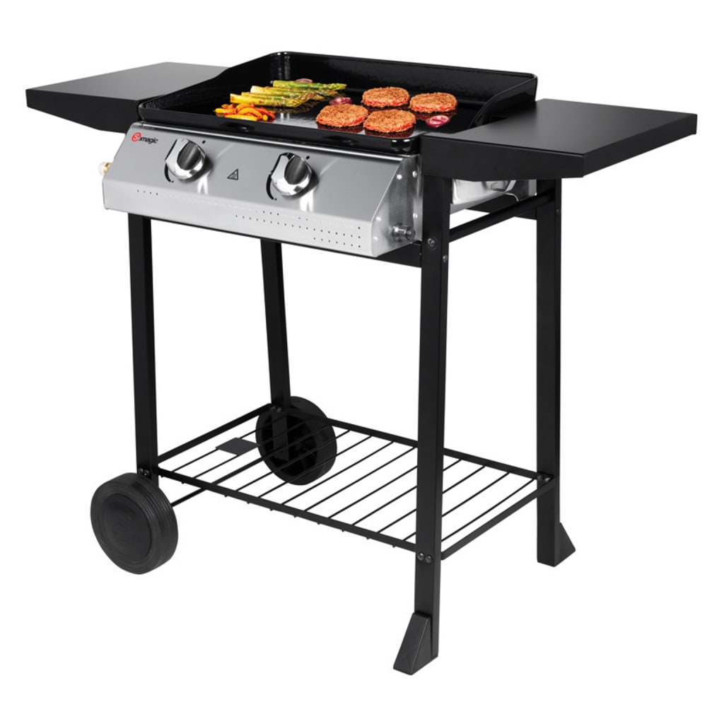 Plancha gaz 2 brûleurs sur chariot avec allumage rapide