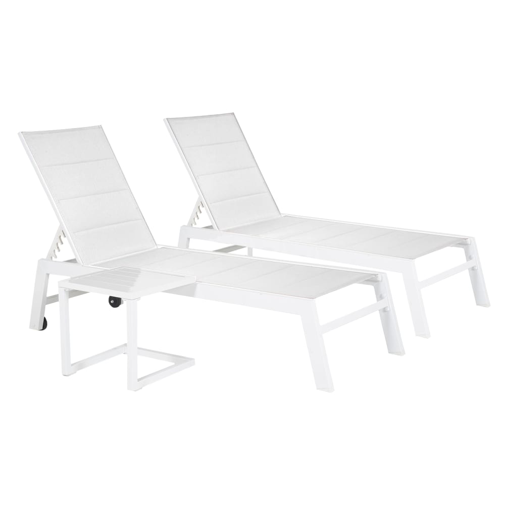 Set 2 transats et table d'appoint textilène et aluminium blanc