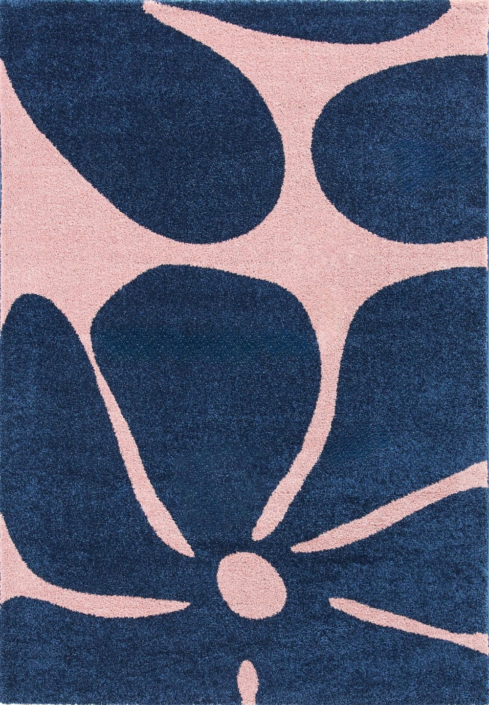 Tapis vintage style année 70 à motif fleur bleu - 80x140