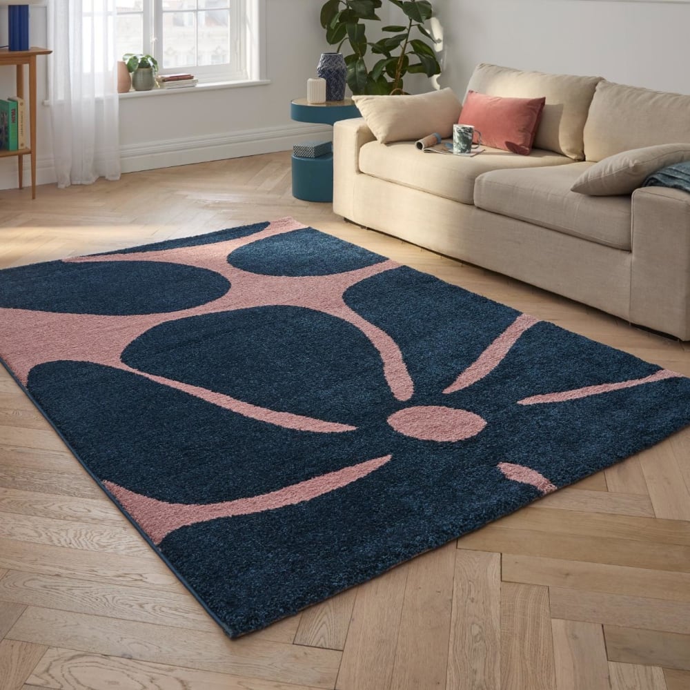 Tapis vintage style année 70 à motif fleur bleu - 160x230 — vue 3