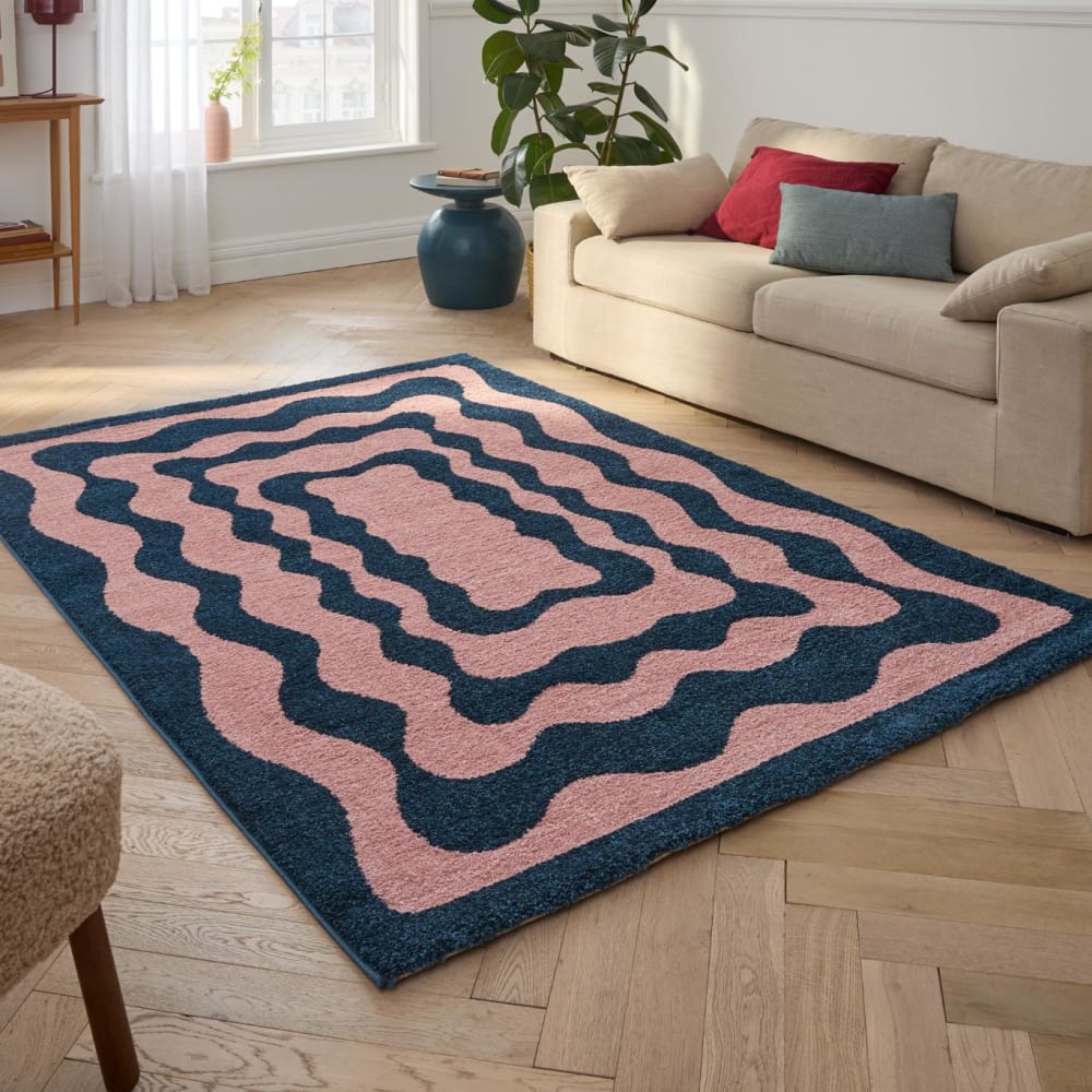 Tapis vintage style année 70 bleu - 160x230 — vue 3