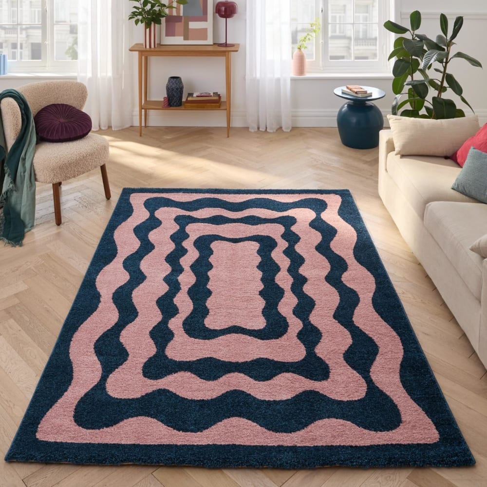 Tapis vintage style année 70 bleu - 160x230 — vue 4