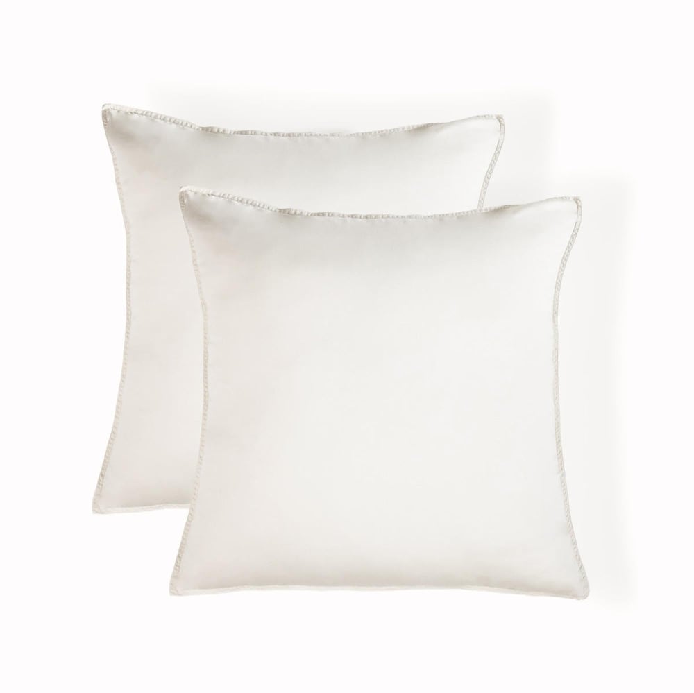 Taie d'oreiller (x2) satin lavé de coton bio grège 65x65