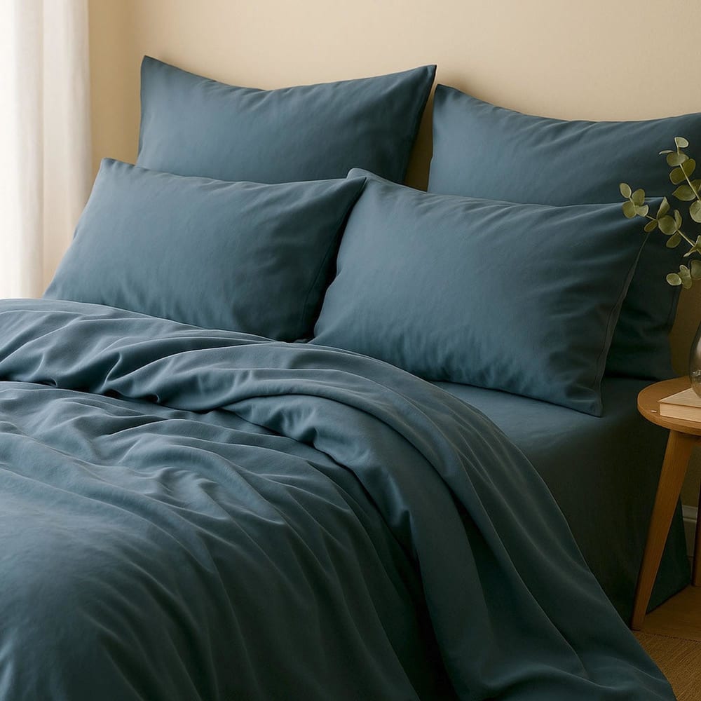 Housse de couette satin lavé de coton bio bleu orage 240x220 — vue 4