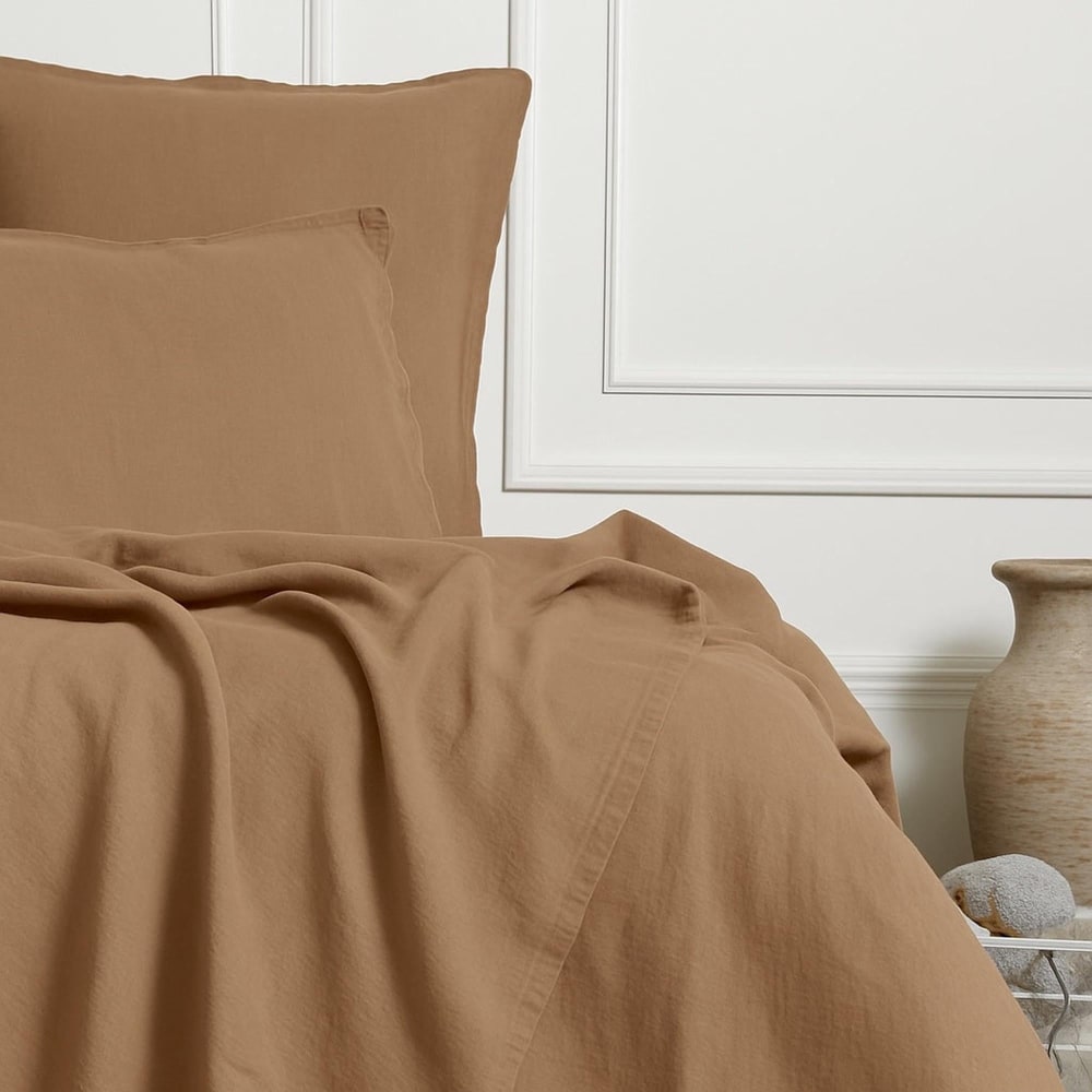 Taie d'oreiller (x2) lin lavé noisette 65x65