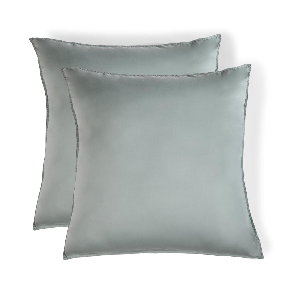 Taie d'oreiller (x2) satin lavé de coton bio vert céladon 65x65