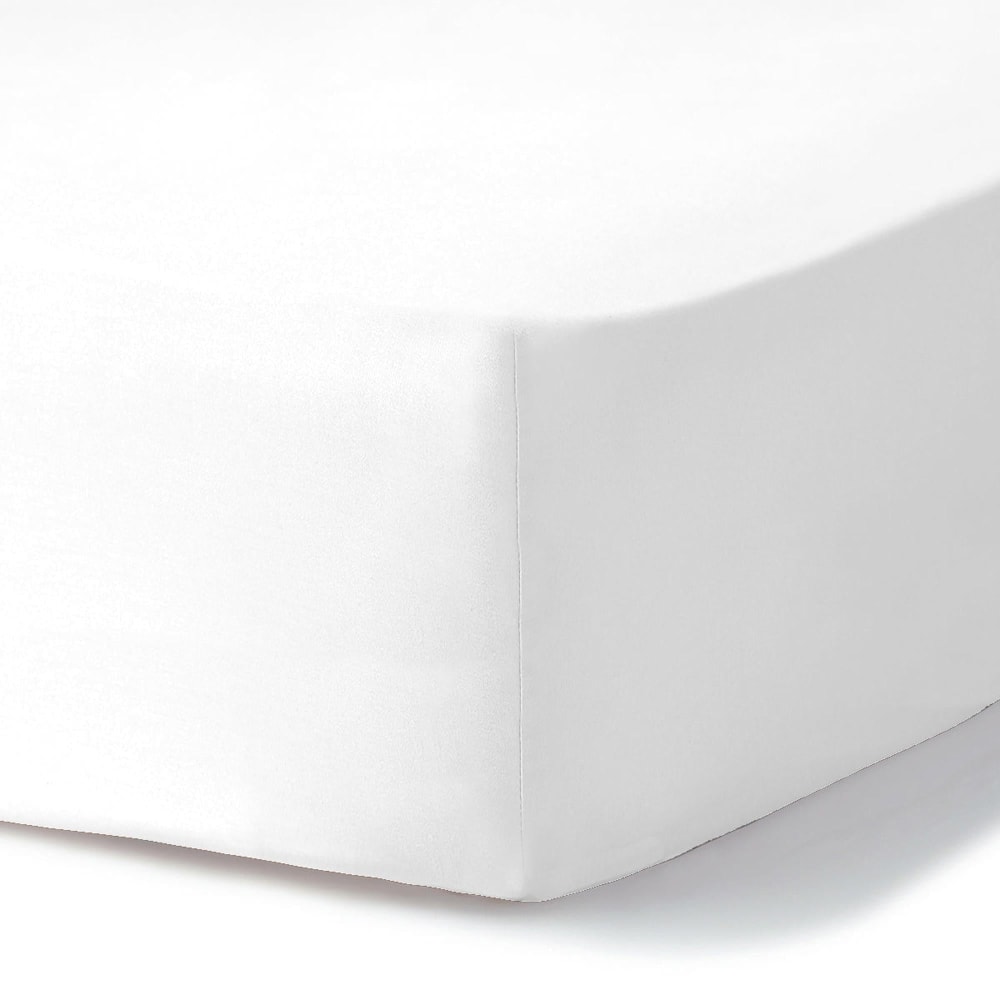 Drap housse satin lavé de coton bio blanc 160x200x40