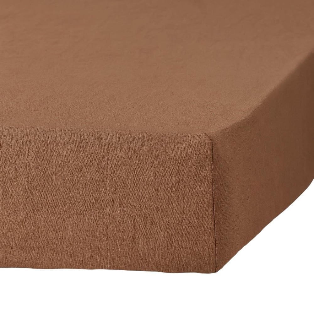 Drap housse lin lavé noisette 180x200x30