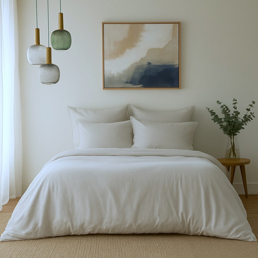 Parure + taies 50x70 satin lavé de coton bio grège 260x240