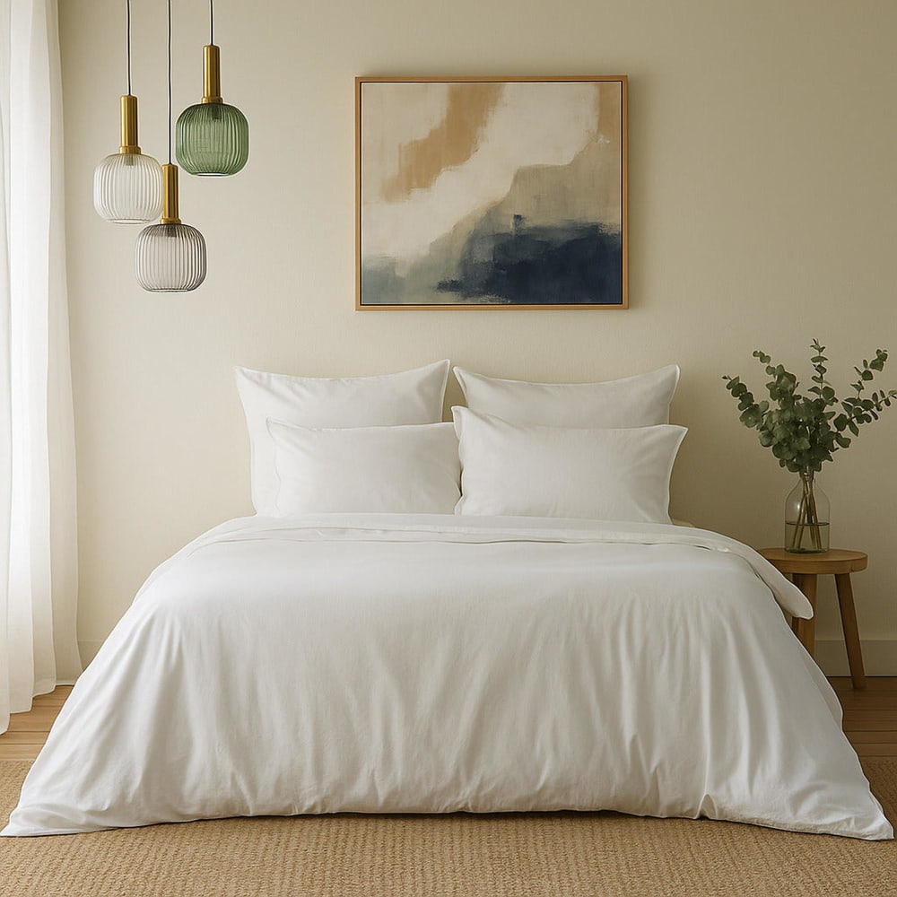 Housse de couette satin lavé de coton bio blanc 200x200