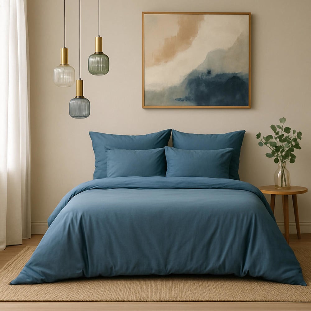 Housse de couette satin - bleu orage