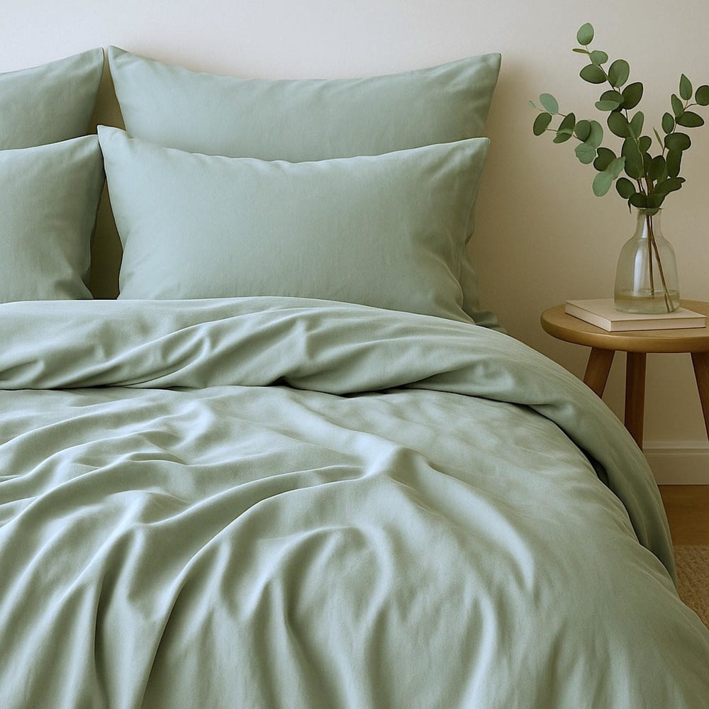 Housse de couette satin lavé de coton bio vert céladon 240x220 — vue 4
