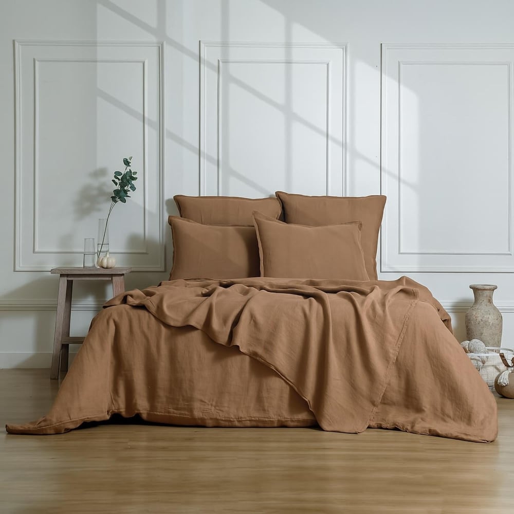 Parure + taies 65x65 lin lavé noisette 240x220