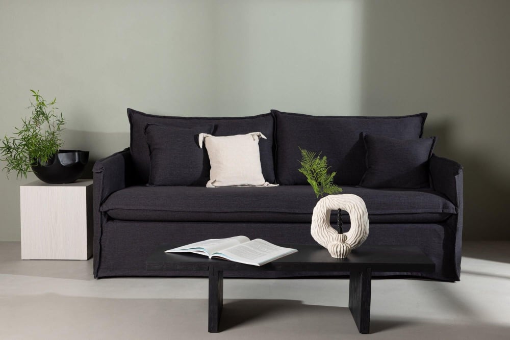 3-Sitzer Sofa Nova aus Leinen, Schwarz - Maisons Du Monde