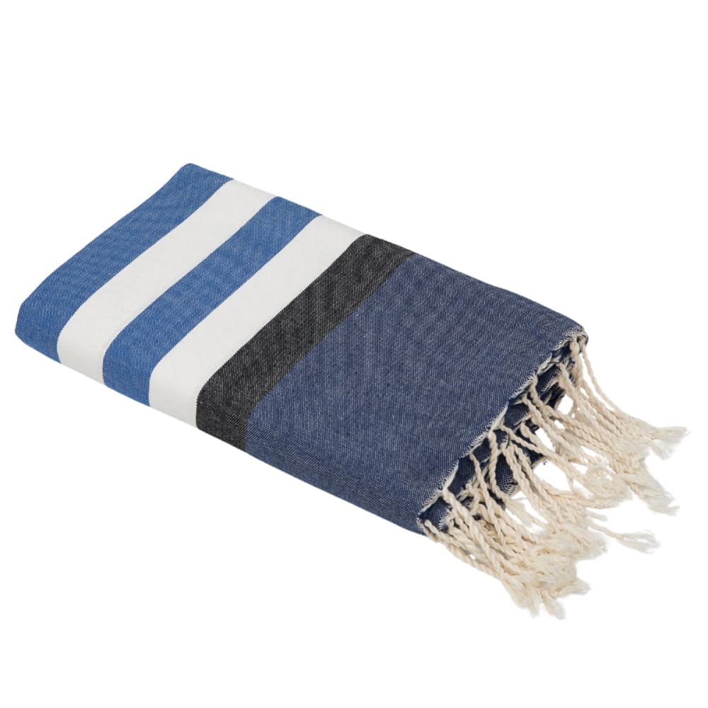 Fouta coton 100x200 bleu grec & bleu & noir