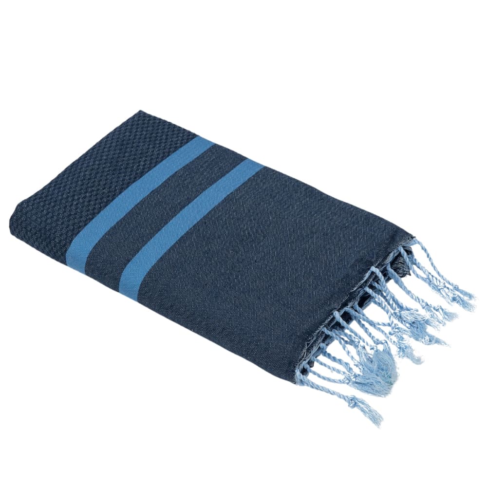 Fouta nid d'abeille coton 100x200 bleu jean & bleu