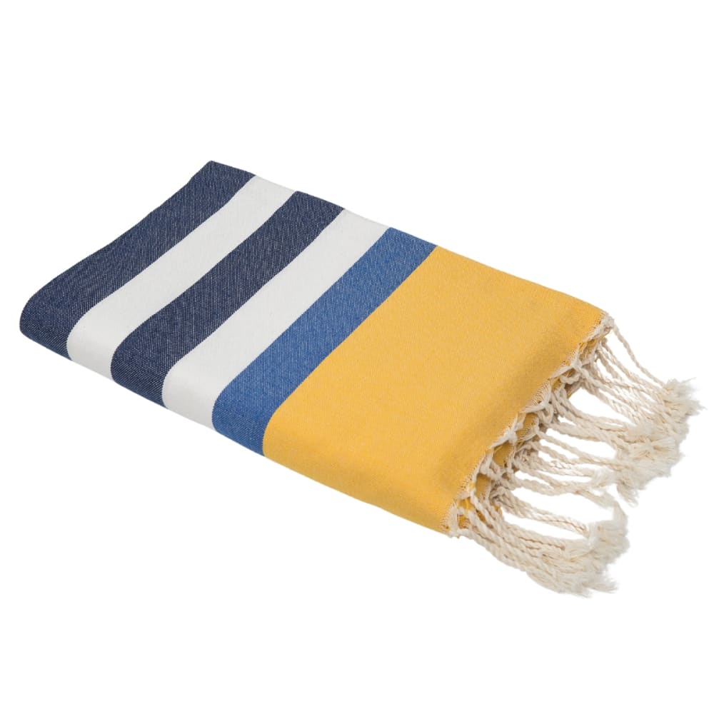 Fouta coton 100x200 bleu jean & jaune & bleu