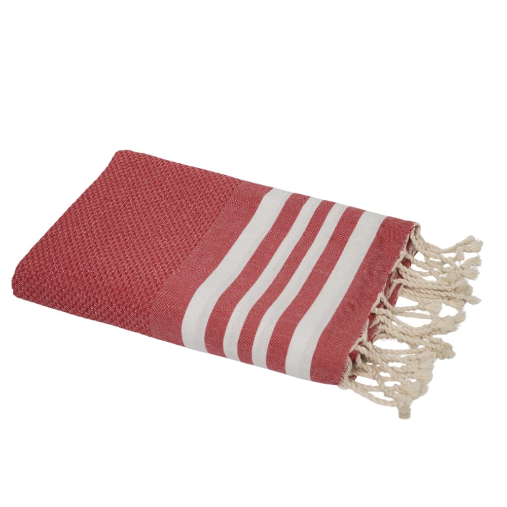 Fouta nid d'abeille coton 100x200 rouge
