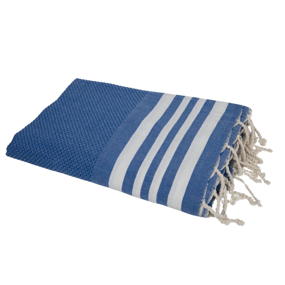 Fouta nid d'abeille coton 100x200 bleu grec