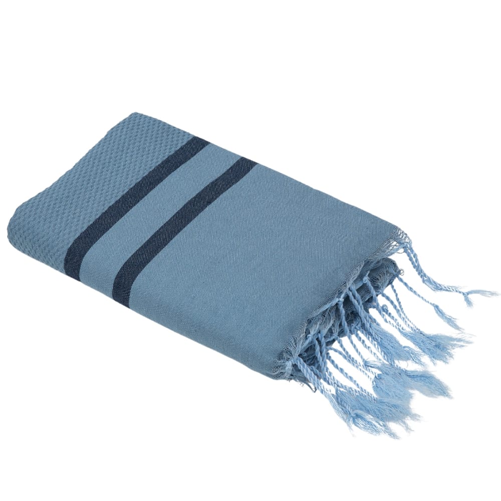 Fouta nid d'abeille coton 100x200 bleu azur & bleu