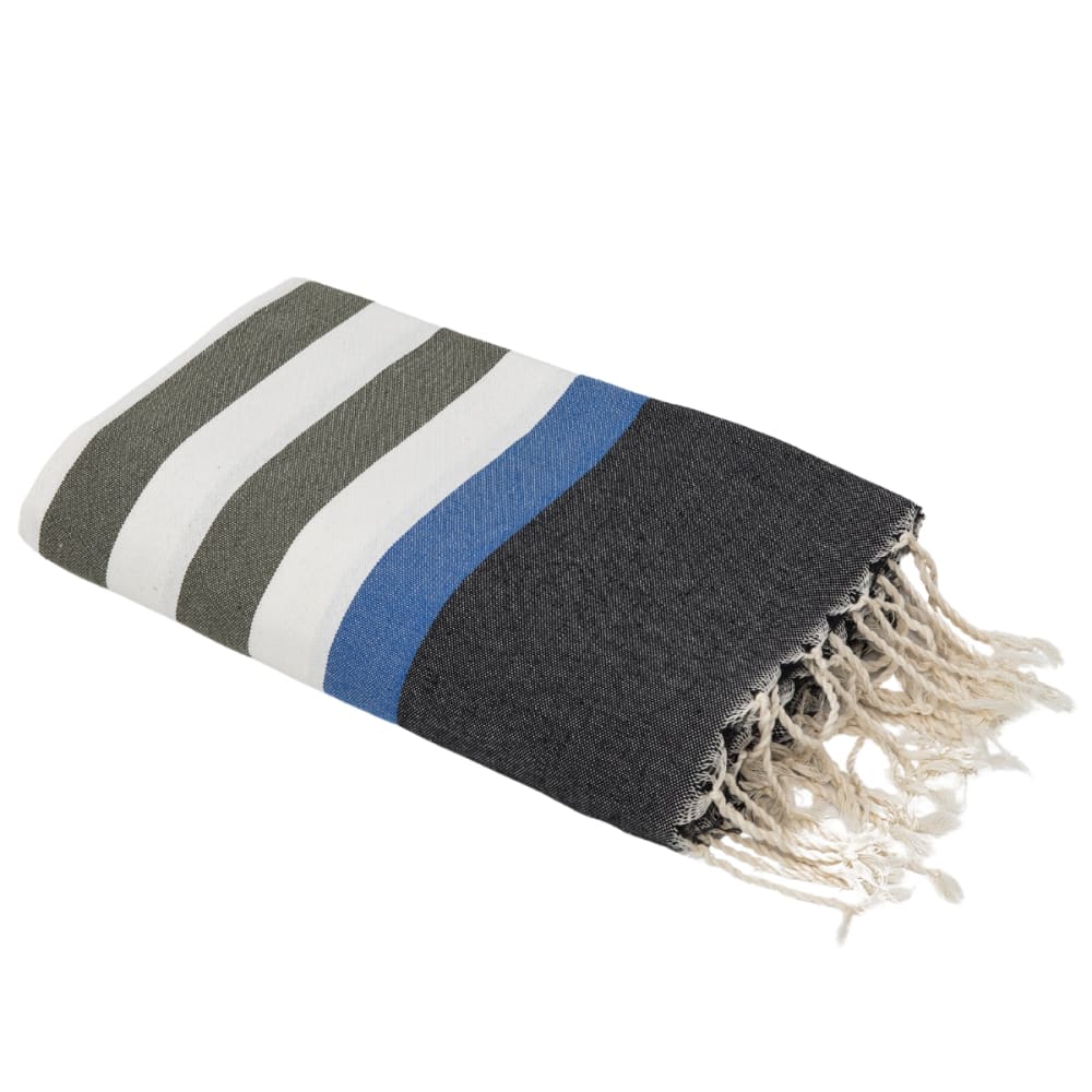 Fouta coton 100x200 vert kaki & noir & bleu