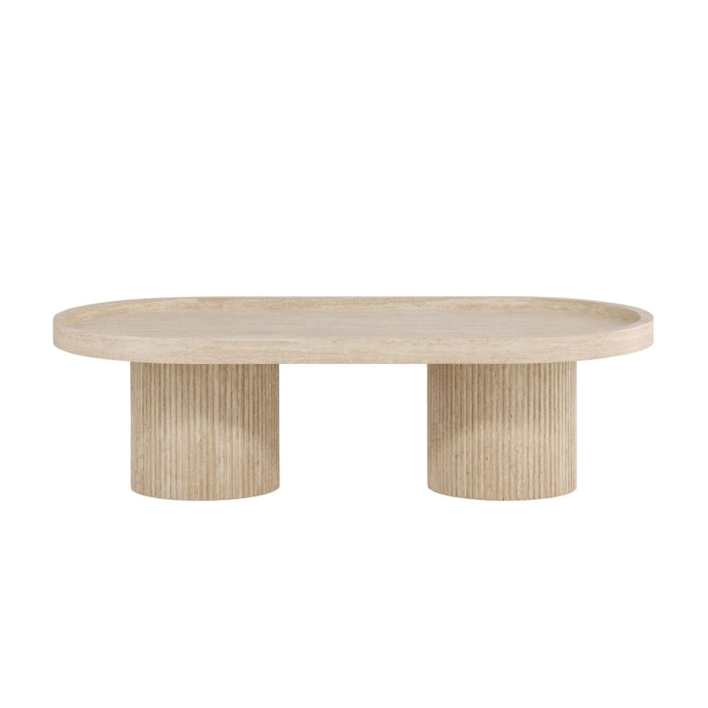 Table basse ovale effet travertin 120x60cm - Beige