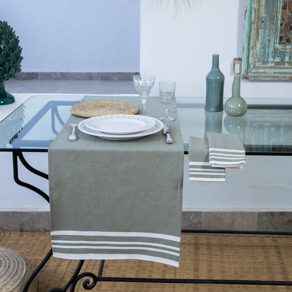 Chemin de table coton vert olive 50x150