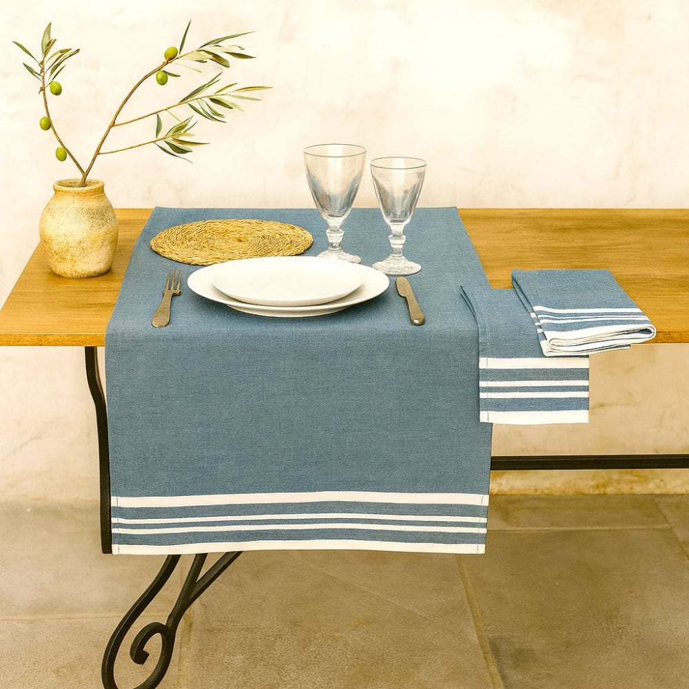 Chemin de table coton 50x150 bleu pétrole