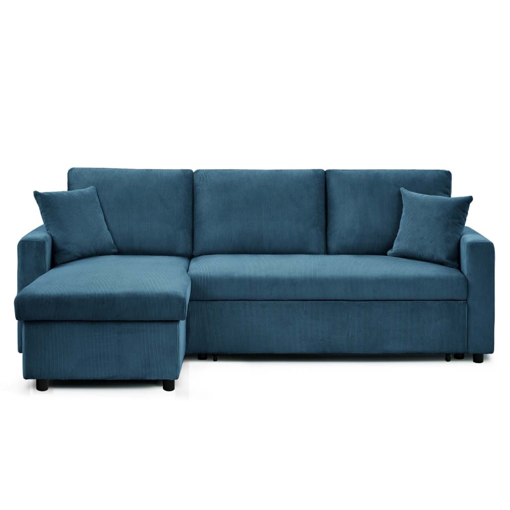 Canapé d'angle convertible 5 places velours côtelé bleu