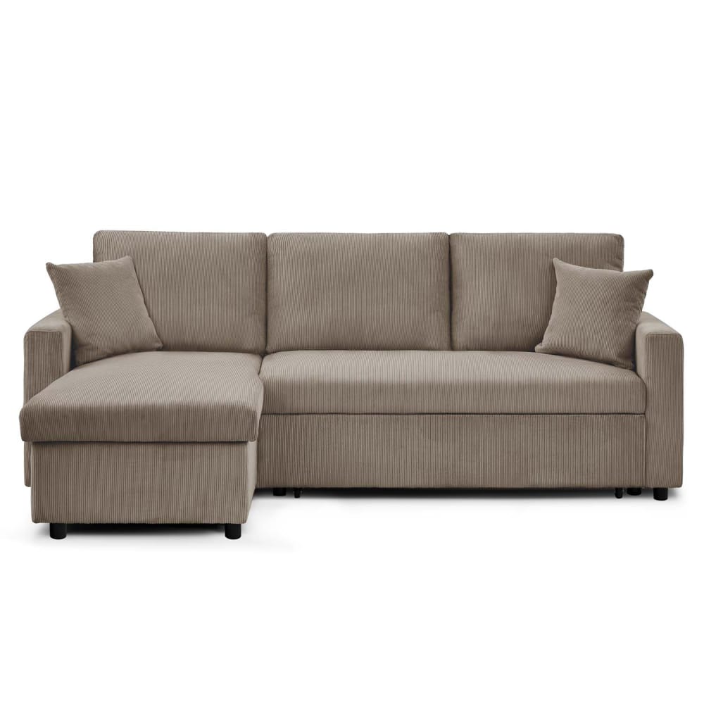 Canapé d'angle convertible 5 places en velours côtelé taupe