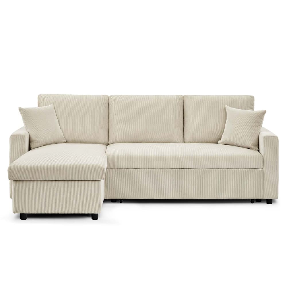 Canapé d'angle convertible 5 places en velours côtelé beige