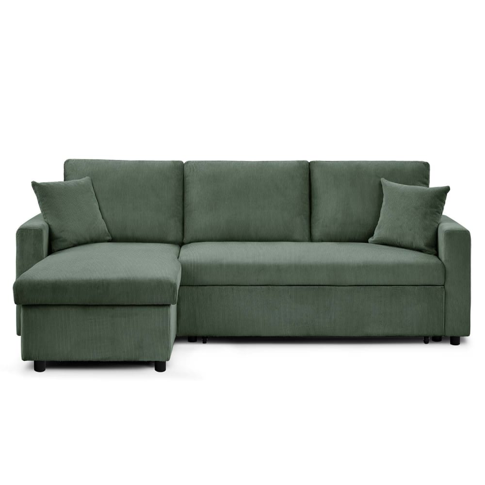 Canapé d'angle convertible 5 places en velours côtelé vert