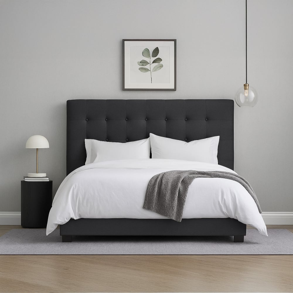 Tête de lit capitonnée en tissu noir 180cm - Maisons du Monde