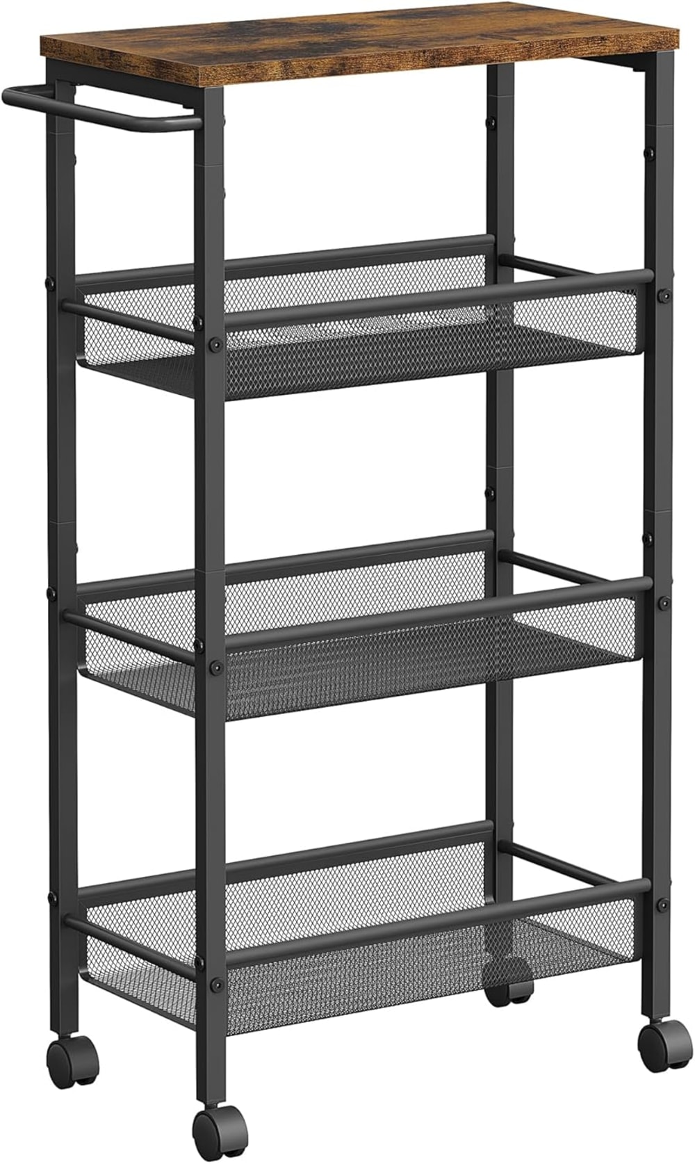 Carro de 4 niveles de 22 x 45,4 x 77 cm de color marrón y negro