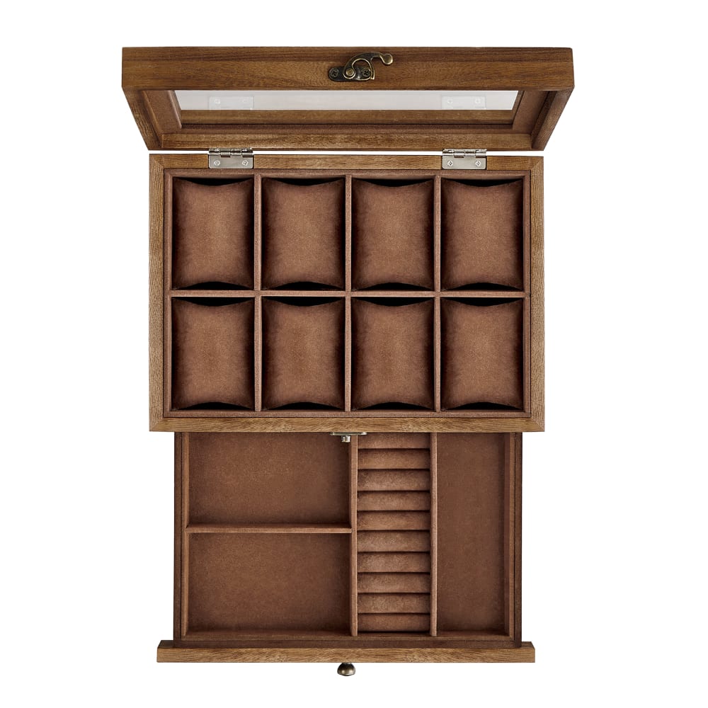 Caja para relojes con 8 ranuras de color nogal rústico