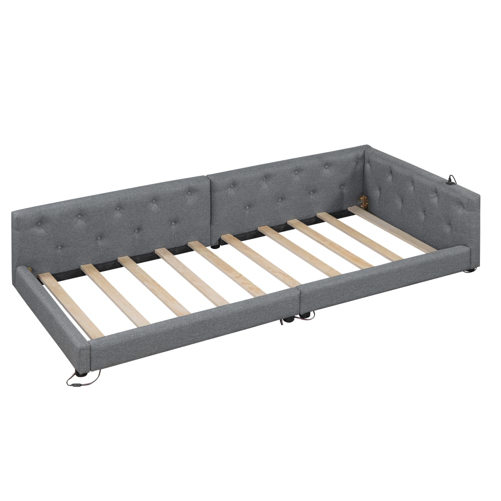 Lit enfant lin gris 90x200 - led