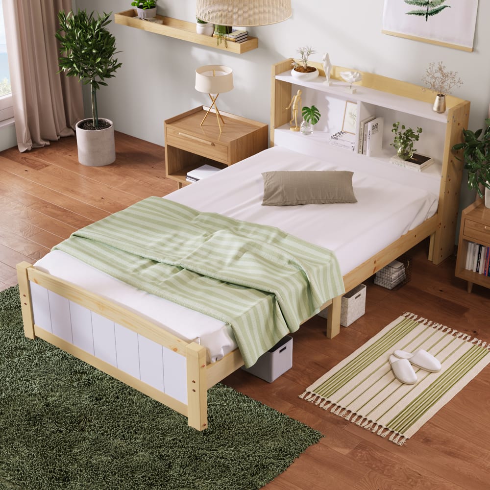 MODFU Kinderbett Holz 90x200 cm mit Bettkastenkopfteil, Natur und Weiß style modern WEISS SPANPLATTE Baby