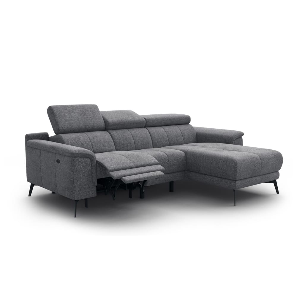 Wozimo Ecksofa 3-Sitzer mit 1 Relaxfunktion, grau style industrial - Holz