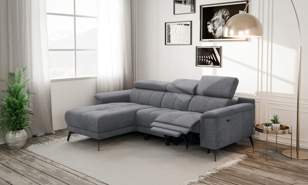 Ecksofa 3-Sitzer mit 1 Relaxund verstellbare Kopfstützen, grau -